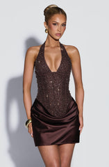 Adessa Mini Dress - Plum Brown